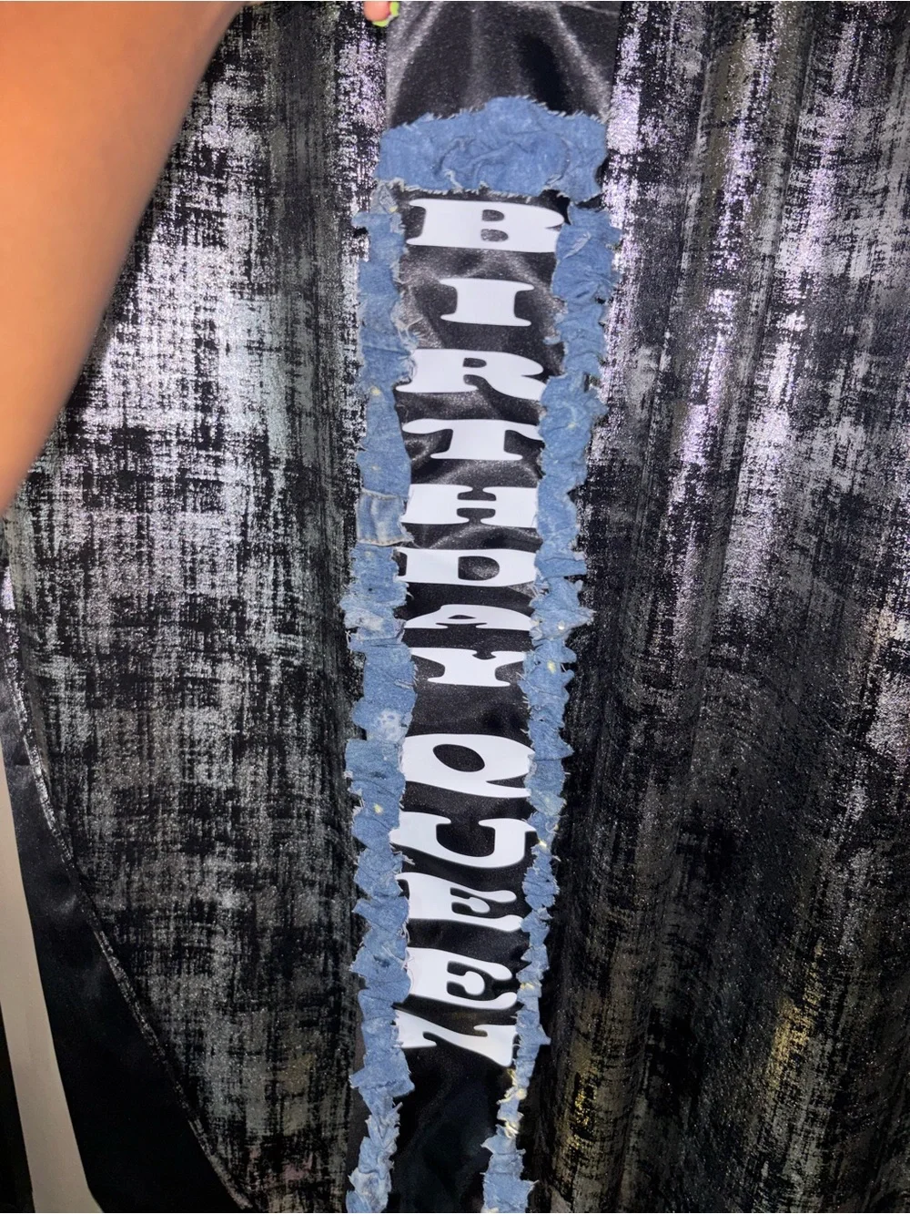 Birthday Queen Satin Sash with Denim Trim - Black & White